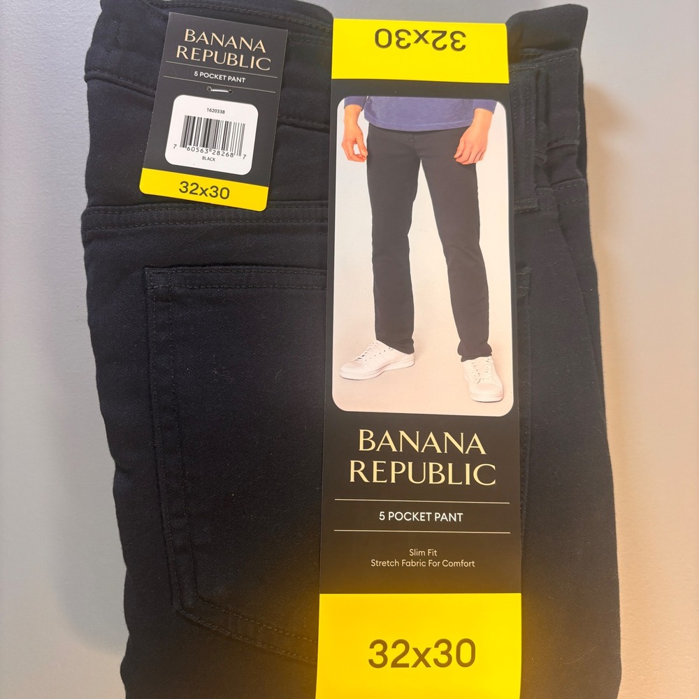 Banana Republic 5 Pocket Slim Fit Pants Mens 32x30 Black Stretch NWT Casual